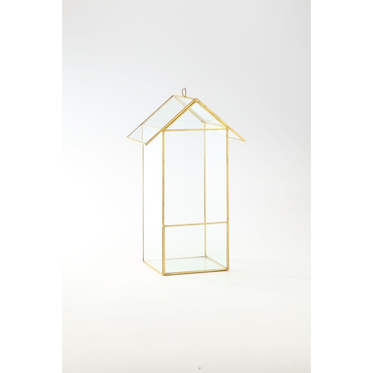 CC Home Furnishings 12.5" Gold Hand Blown Glass House Terrariums with Hinged Lid